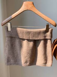 Comfortcana 女士纯色针织罗纹休闲百搭毛衣裙，秋冬韩版风格 - 咖啡棕 - 查看 5