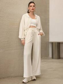 Mulvari 女式罗纹腰带休闲运动裤 - 杏色 - 查看 6