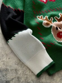 AXEPEAK 男士圣诞老人图案圆领落肩长袖休闲毛衣，秋冬 - 綠色 - 查看 4