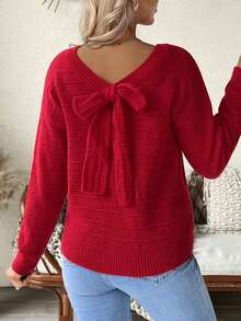 SHEIN 孕妇休闲纯色蝴蝶结装饰毛衣，秋冬