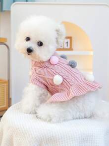 PETSIN 1 件猫狗通用宠物毛衣，秋冬舒适粉色公主风连衣裙，适合小型犬穿作为套头衫 - 粉色 - 查看 6