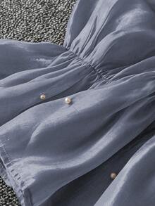 DreamSkyne Plus Size Women Beaded Bow Flare Sleeve Blouse Shirt