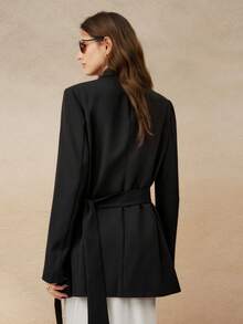 INAWLY Chaqueta blazer elegante de cintura ceñida con cuentas, estilo francés minimalista, para mujer, nueva para otoño - Negro - Ver 2