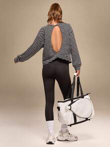 Hanevo 女式休闲条纹落肩长袖T恤 - 紅白色 - 查看 5