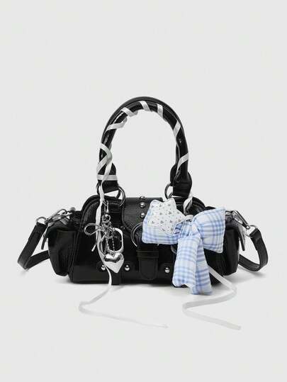 ROMWE Grunge Punk Y2K Glossy Flip Top Handbag
