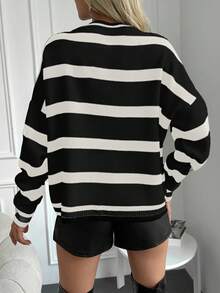 RueChic Striped Pattern Drop Shoulder Sweater - Multicolor - View 2