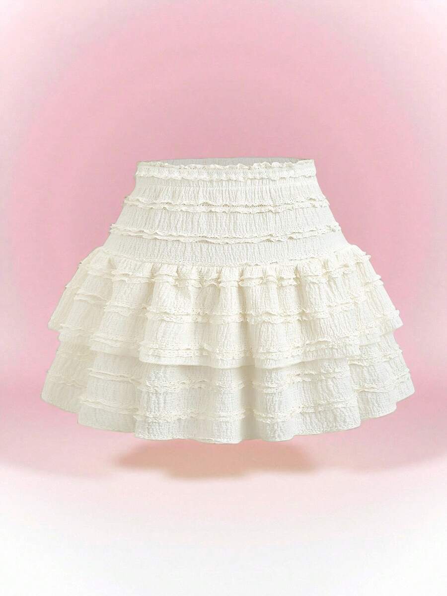 Tween Girls Casual Elastic Waist Layered Hem Skirt, Summer