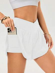 Easithlete 2pcs/Set Casual Versatile Asymmetrical Waistband Design Slim Fit Letter Print Sports Shorts Gym Shorts Pack Women Loose Workout Shorts - Multicolor - View 4