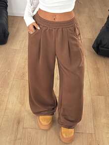 Coolane 女式秋季街头时尚休闲复古灯芯绒纹理长裤 - 棕色 - 查看 5