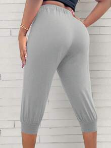 SHEIN LUNE Plus Size Casual Simple Butterfly Print 7/10 Length Pants - Light Grey - View 2