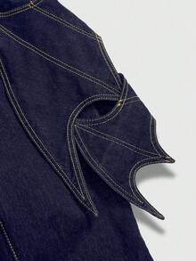 ROMWE Goth Gotisk stil Halloween-fladdermusvingdesign för kvinnor med utsvängda jeans - Kungsblått - Visa 3