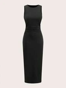 Tseoso 女式褶皱腰背心长裙，秋冬款，带内置衬垫的茶会礼服，晚宴礼服，优雅性感，派对、夜店、婚礼、四季皆宜，毕业典礼、老款、办公室装扮 - 黑色 - 查看 8