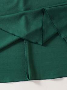 1pc Girls Wednesday Shirt Collar Black Mesh Patchwork Long Sleeve Dress, Mesh Puff Sleeve Dress, Autumn (Dress Only) - Dark Green - View 3