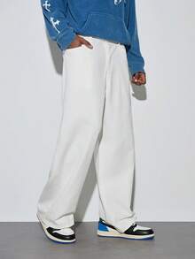1pc Washed Minimalist American Style Commuter Jeans, Men's Niche Casual Loose Wide Leg Pants (No Belt Or Accessories) Spring To Summer - White - View 1