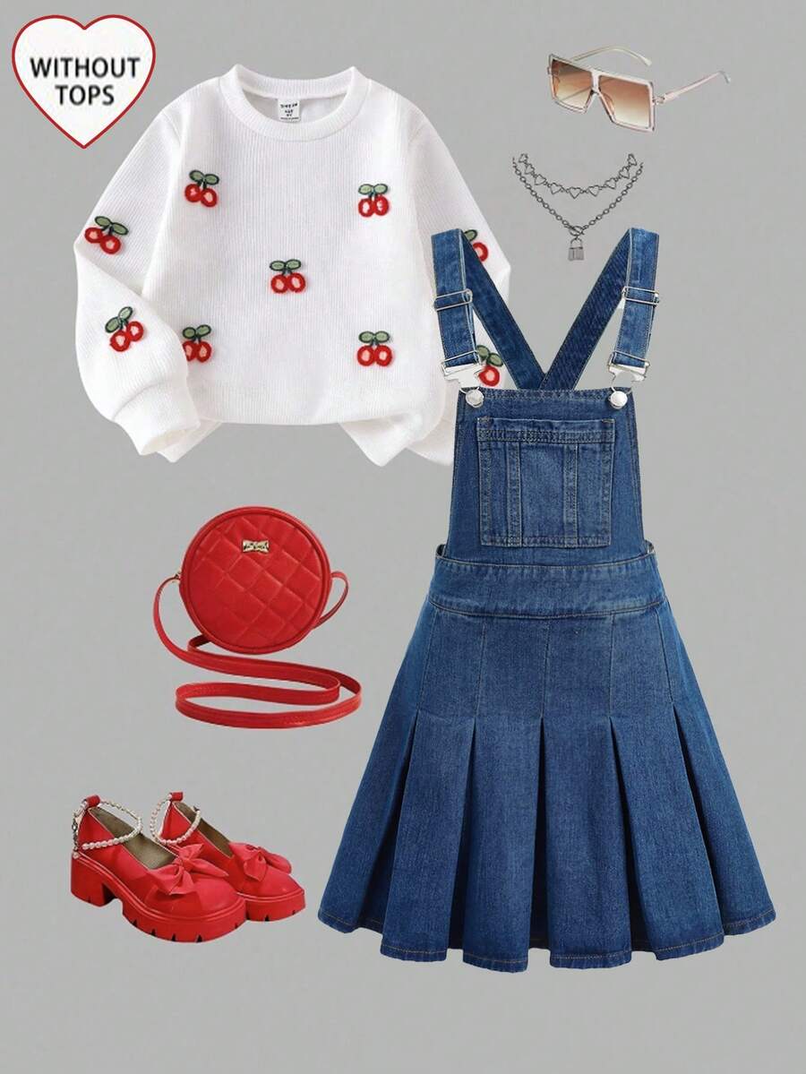 Girlism Teen Girl Y2K Blue Denim Pinafore Dress,Fall Clothes,Winter Clothing ,Casual And Fashionable Vacation Outfits,2000s Style ,Halloween Denim Jeans ,Christmas - Dark Wash - View 1