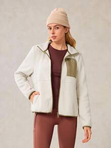 OutZeal 女士保暖抓绒立领口袋户外抓绒外套秋冬季徒步露营 - 杏色 - 查看 6