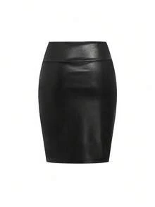 Ellevyn 女式纯色 PU 皮革优雅铅笔裙 - 黑色 - 查看 9