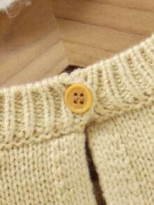 SHEIN 1 pieza Suéter casual para bebé niña, bordado de pato, parte superior de manga larga, se puede usar en capas o de forma independiente, suéter de punto para bebé, otoño e invierno - Mostaza Amarilla - Ver 6