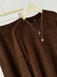 2件套高端套头衫和裙子套装 - 咖啡棕 - 查看 3