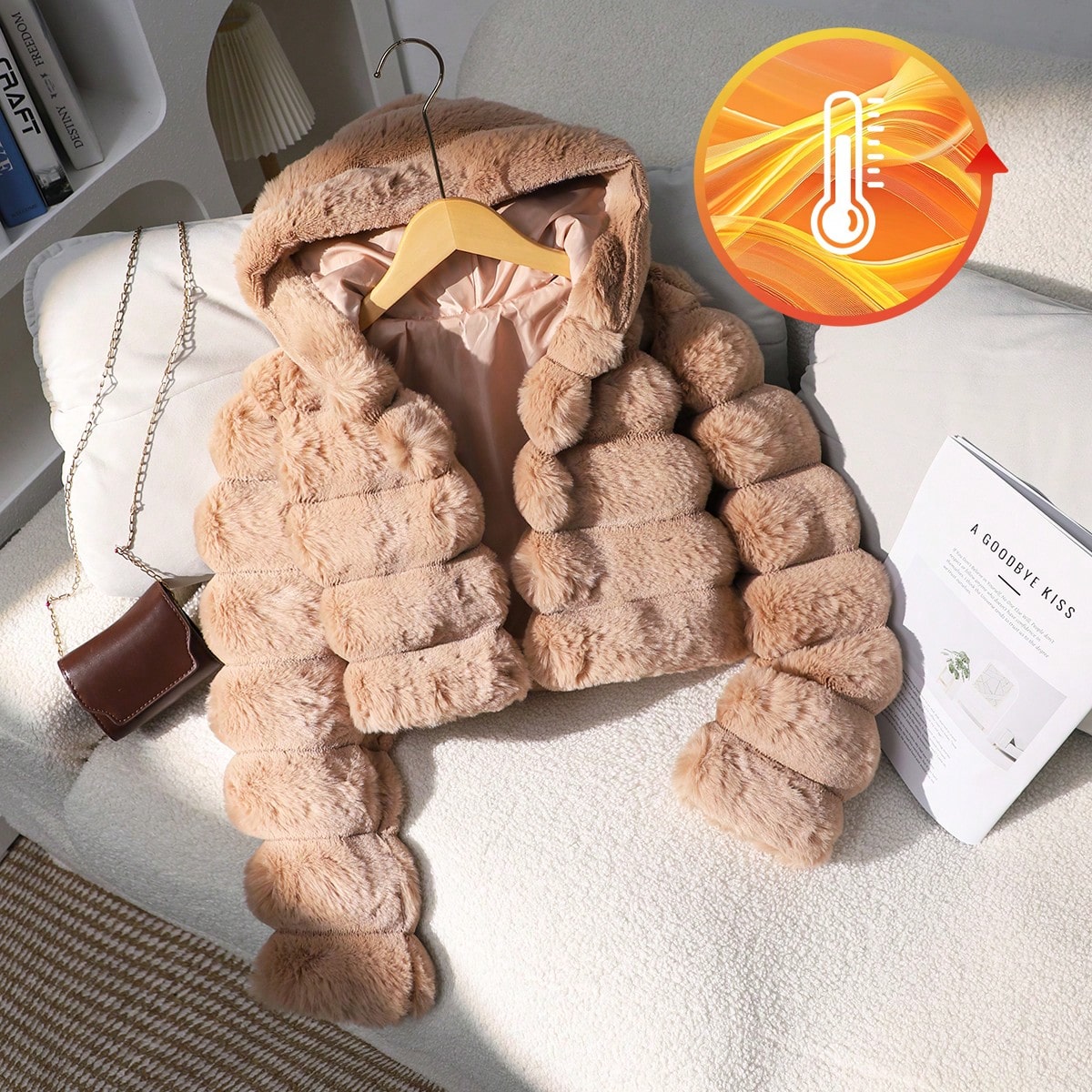 Pieza Chaqueta de niña de piel sintética suave, abrigo corto con capucha de manga larga elegante y ajustado, adecuado para otoño/invierno