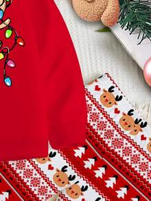 SHEIN 2 Stücke Kleinkind Tween Mädchen Lässiges Weihnachten Rentier Grafik Muster Rundhals Langarm Sweatshirt und Leggings Set, geeignet für Herbst/Winter