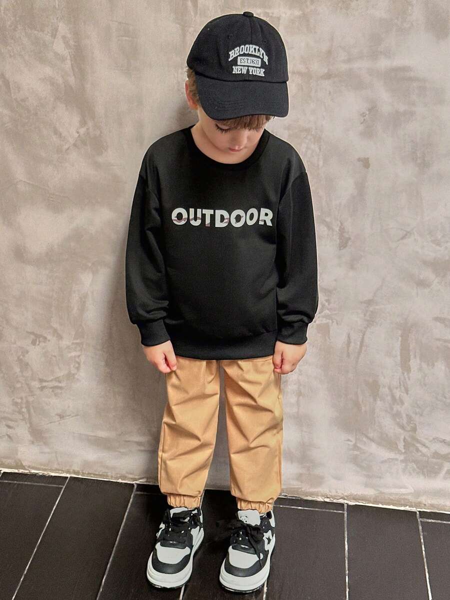 SHEIN 男童字母圖形運動連帽衫和褲子