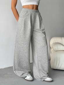 SHEIN Tall Women's Fall Streetwear Fashion Casual Vintage Corduroy Textured Long Baggy Pants,Thanksgiving Gray Casual Sports Pants With Loose Style, Suitable For Sports And Leisure - Grey - View 7