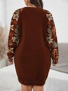 EMERY ROSE Lässiger minimalistischer brauner Vintage-Ahornblatt-Blumen Oversize Sweatshirt, Herbst/Winter