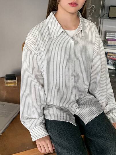 Dazy Kids Tween Girls Striped Collared Long Sleeve Woven Shirt, Fall