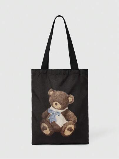 Kawaii Reusable Canvas Tote Bag With Allover Print Eye/Moon/Star Pattern, Shoulder Bag Design Suitable For Shopping