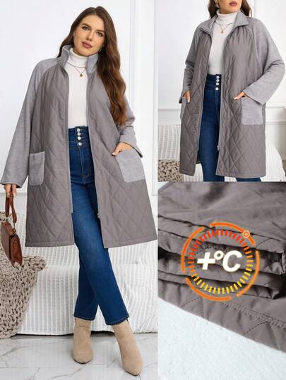 EMERY ROSE 大码女式插肩袖拉链前开休闲宽松口袋冬季夹克