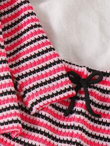 SHEIN Vintaside Kids 2pcs Baby Girl Spring/Autumn Black & White Striped Knit Top + Casual Pants Set