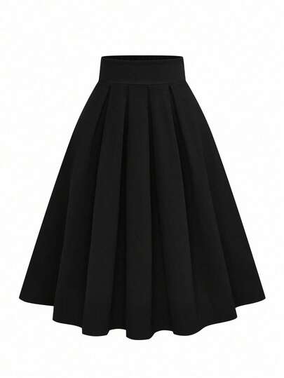 SHEIN LUNE 秋季大码纯色褶皱 A 字裙