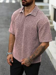 Manfinity CasualCool Camisa polo de espiga casual y madura para hombres, camisa de punto para hombres, camisa de hombre, camisas de ganchillo para hombres, camisa de punto, camisa cubana