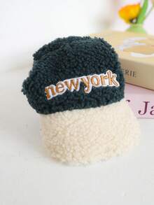 PETSIN 1pc宠物帽子猫狗通用秋冬加厚保暖棒球帽四色可选刺绣纽约露耳帽带可调节抽绳