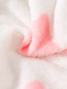 SHEIN 新生儿连帽连体衣，可爱粉色蝴蝶结印花法兰绒柔软亲肤婴儿连体衣