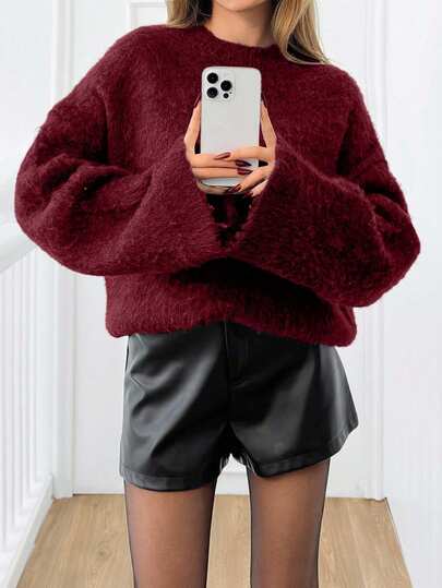 RueChic Women Round Neck Brushed Yarn Soft Touch Cozy Warm Winter Sweater