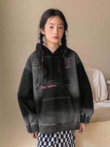 DAZY Girls' Hooded Denim Jacket - Black - View 4