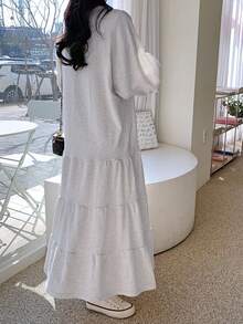 Joudiya 女士字母印花连衣裙，荷叶边，秋季长袖连衣裙，端庄时尚