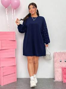 SHEIN EZwear Váy đen dáng rộng hở vai cỡ lớn dành cho nữ - Màu xanh hải quân - Xem 4