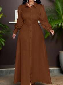 Veslaya 秋冬新品，女士秋冬服装，大码连衣裙，女士生日礼服，棕色长裙，锈棕色连衣裙，优雅棕色连衣裙，秋季连衣裙，端庄连衣裙 - 棕色 - 查看 11