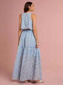 Enchnt 春夏浪漫女士淡蓝色精致花卉刺绣背心和长裙两件套服装，甜美优雅，适合度假、约会、节日、派对、毕业典礼、婚礼嘉宾和海滩，女士夏季服装，女士两件套，夏季服装