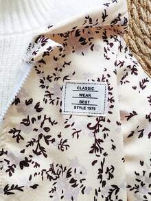 SHEIN Vintaside Kids 复古碎花连帽女婴外套，拉链闭合，保暖内衬，休闲时尚冬季外套 - 彩色 - 查看 5