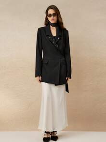 INAWLY Chaqueta blazer elegante de cintura ceñida con cuentas, estilo francés minimalista, para mujer, nueva para otoño - Negro - Ver 3