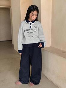 DAZY 2件套女童针织领抓绒印花卫衣裤套装，秋冬季 - 灰色 - 查看 3