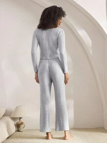 Ocili 女士纯色上衣和裤子家居服套装，休闲舒适，腋下有条纹，灰色圆领，适合秋冬季穿着。 - 淺灰色 - 查看 2