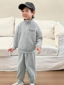 Genkimix Kids 2件套Genkimix Young Boy字母印花休闲上衣+纯色锥形休闲裤 - 灰色 - 查看 6
