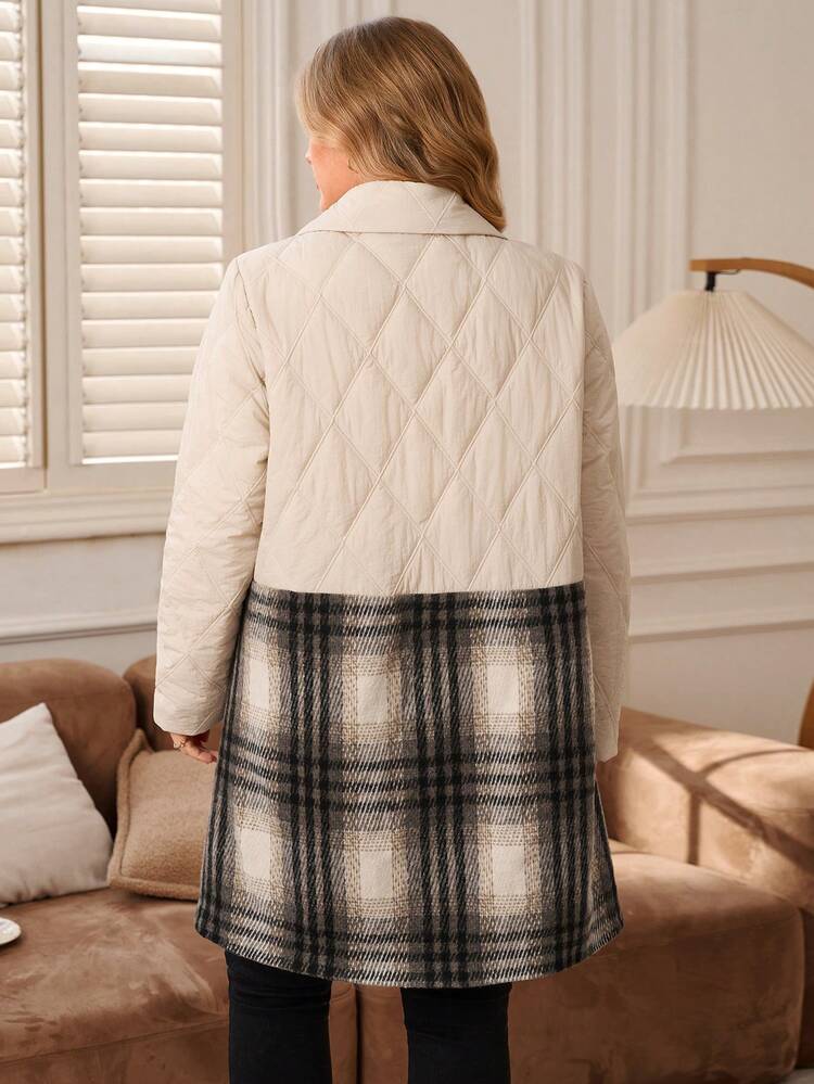 Plus Size Women's Fashionable Color Block Double-Breasted Padded Coat/Winter Women Winter Clothes