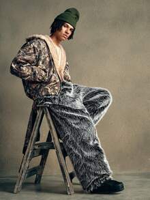 AXEPEAK 男士撞色保暖连帽休闲落肩长袖外套 - 彩色 - 查看 7