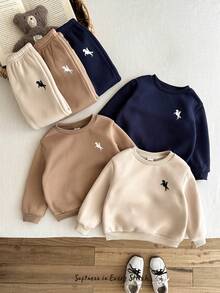 Cozy Pixies 6pcs Baby Boys Letter Pattern Knit Soft Crew Neck Long Sleeve Pullover Sweatshirt & Elastic Waist Pants Set, Thermal Lined Thick For Winter - Multicolor - View 8